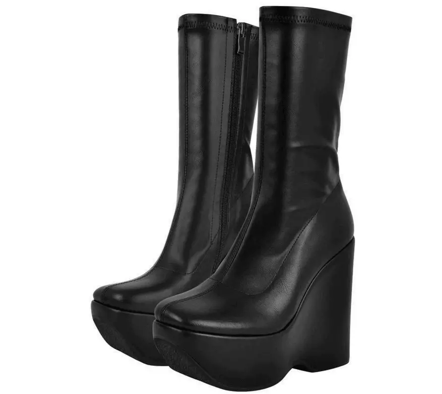 Onlymaker - Black-Platform-Zip-Up-Mid-Calf-Boots
