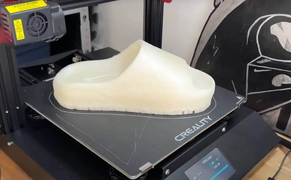 a 3d printed replica shoes (slider) going in process 